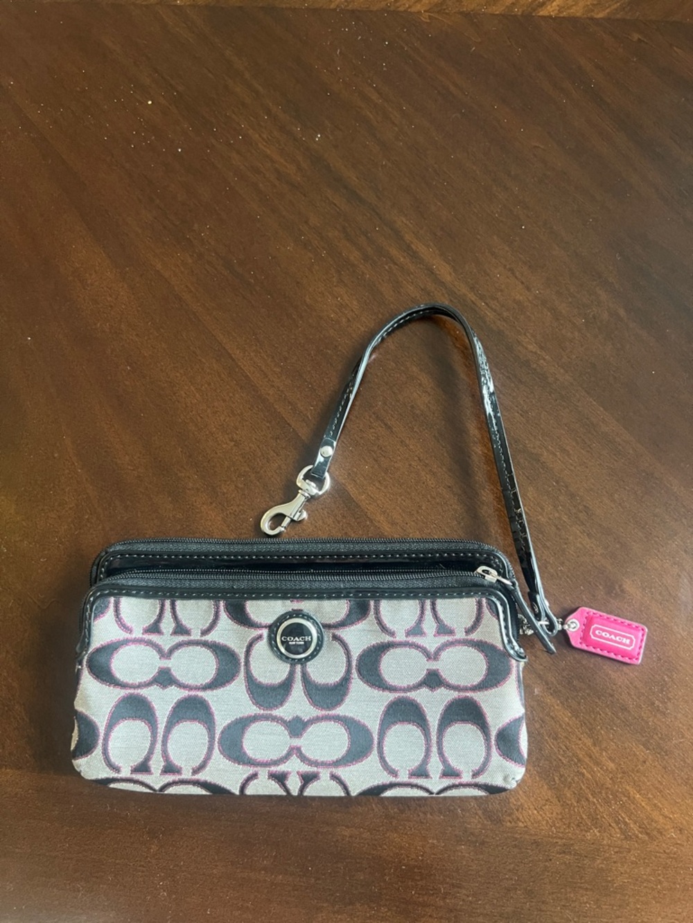 Coach Pink and Black Signature Wristlet with Wrist Strap